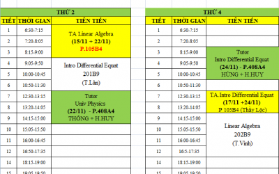 THỜI KHÓA BIỂU TUOR và TA- LỚP TIÊN TiẾN  K09 – HỌC KỲ 1 (2010-2011)