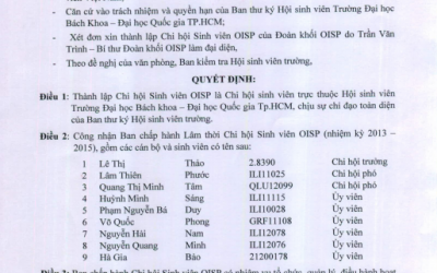 QUYẾT ĐỊNH THÀNH LẬP CHI HỘI SINH VIÊN OISP