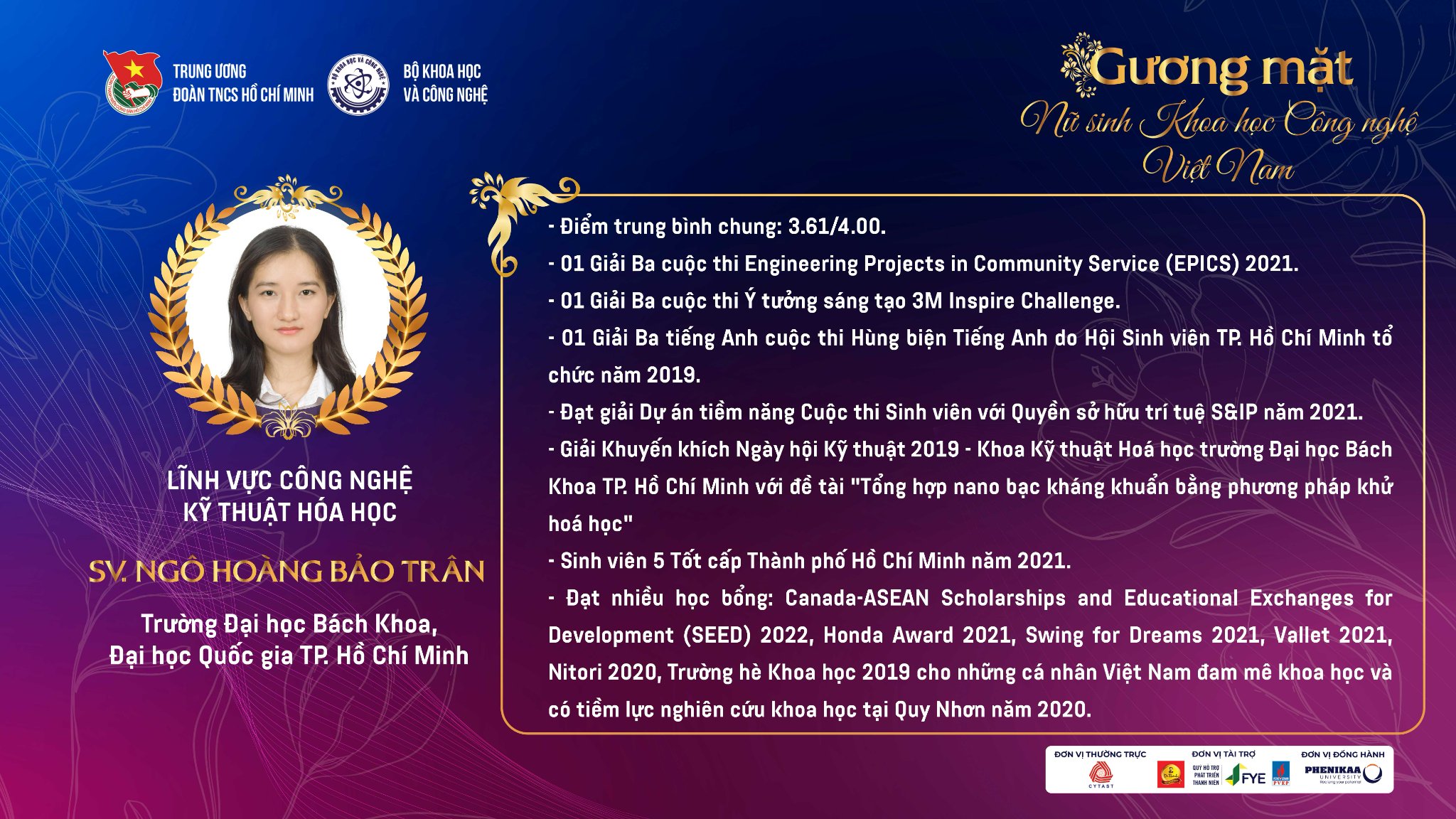 Ngô Hoàng Bảo Trân đạt giải thưởng Nữ sinh KHCN Việt Nam 2022