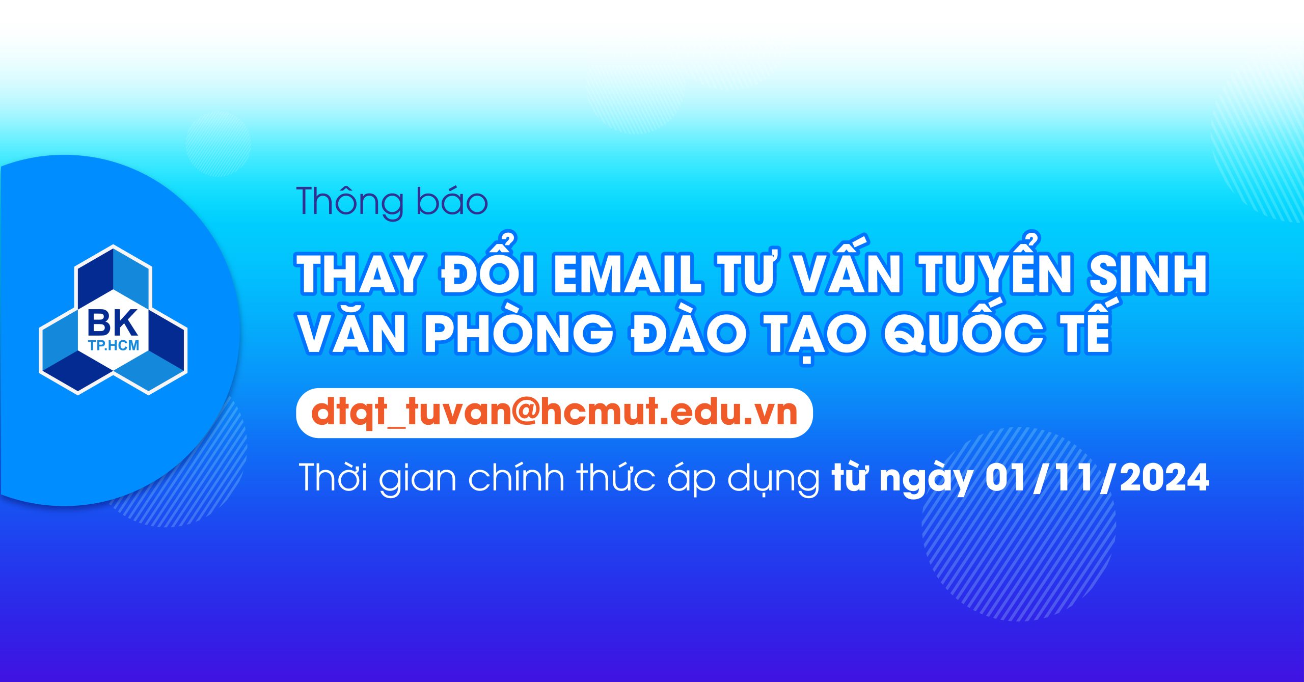 THÔNG BÁO THAY ĐỔI EMAIL TƯ VẤN TUYỂN SINH